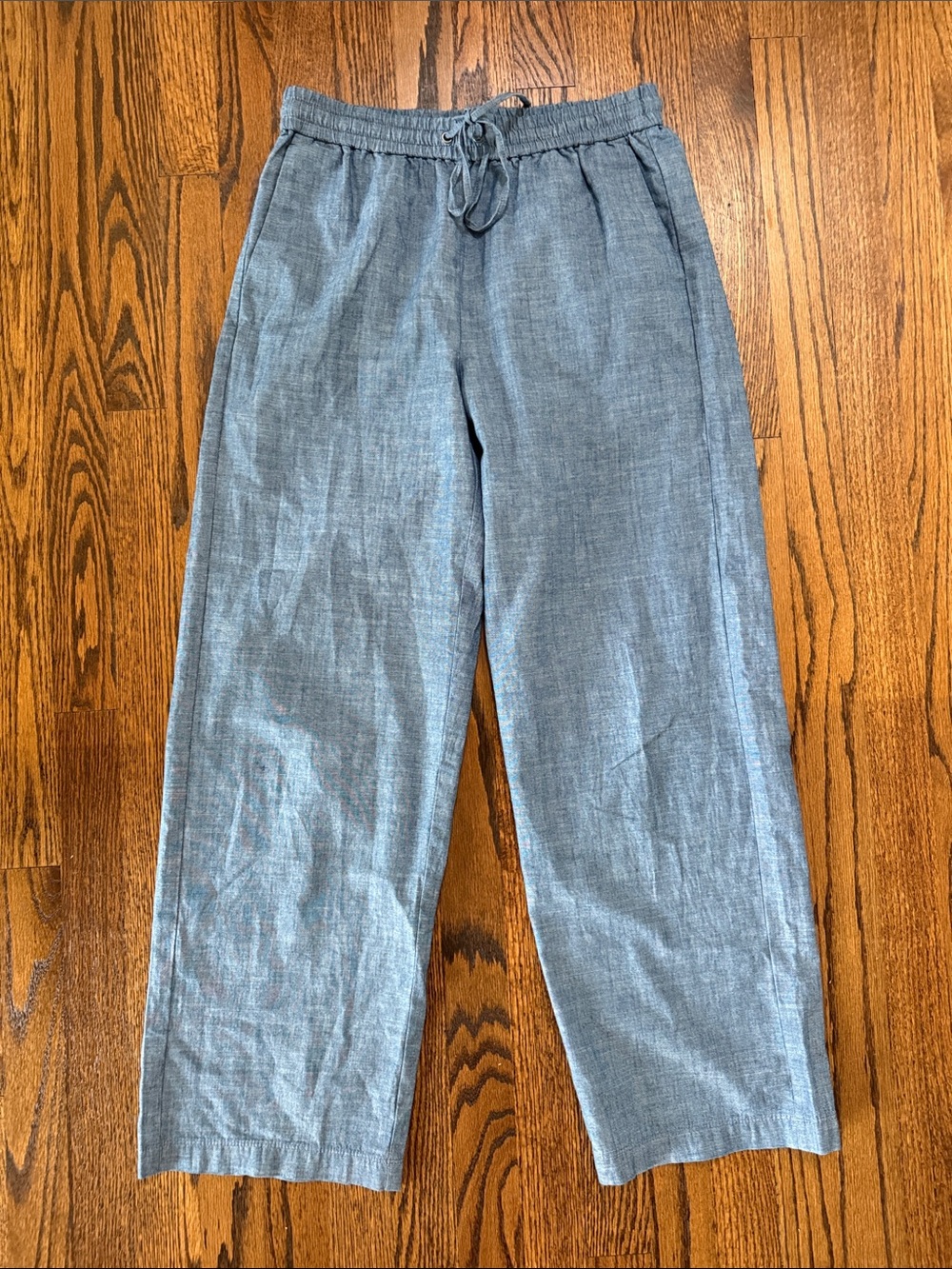 J. Crew Women’s 4 Chambray Straight-Leg Drawstring Pants — Light Blue